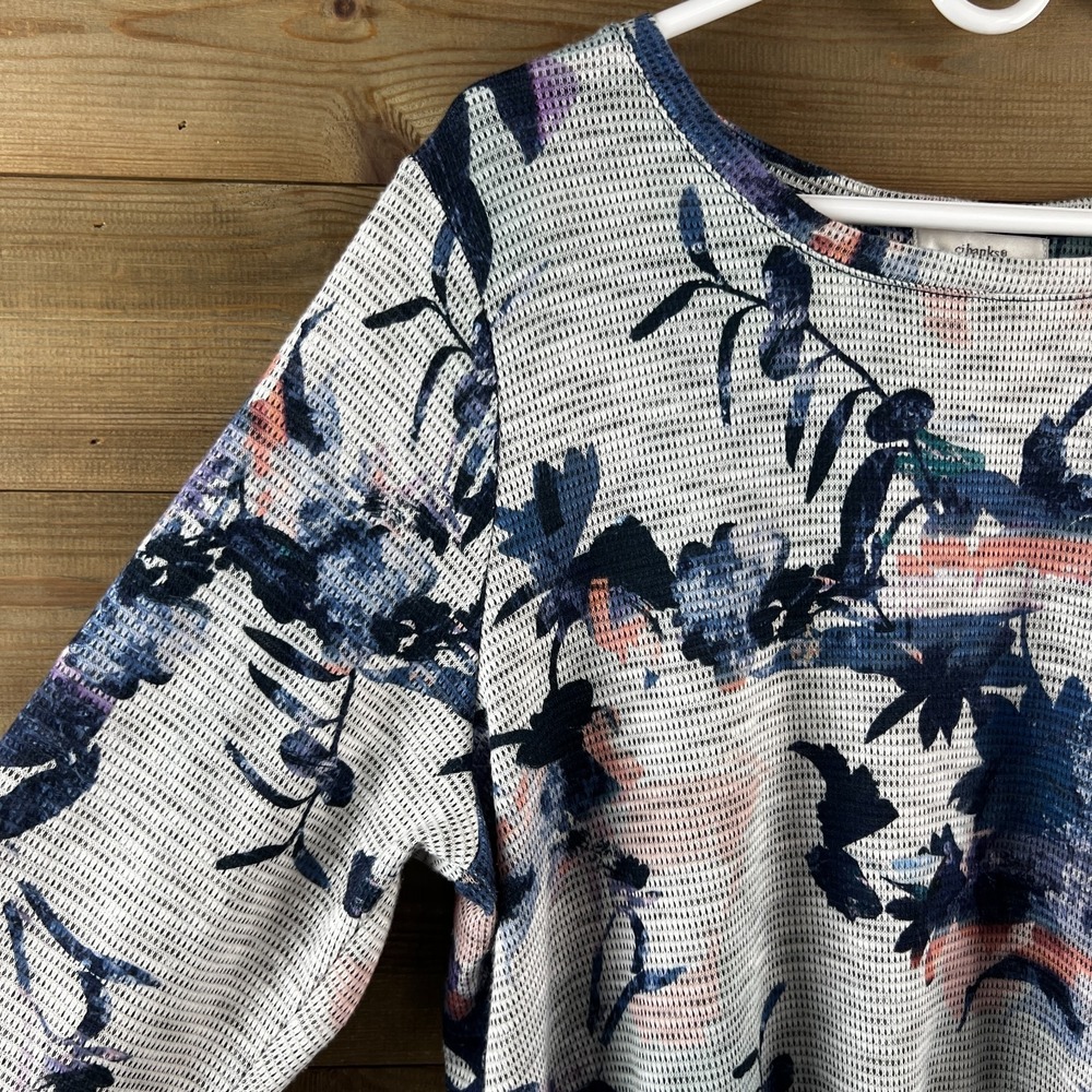 CJ Banks Womens Shirt Long Sleeve Twist Front‎ Round Neck Floral Mesh Size 1X - Picture 4 of 8
